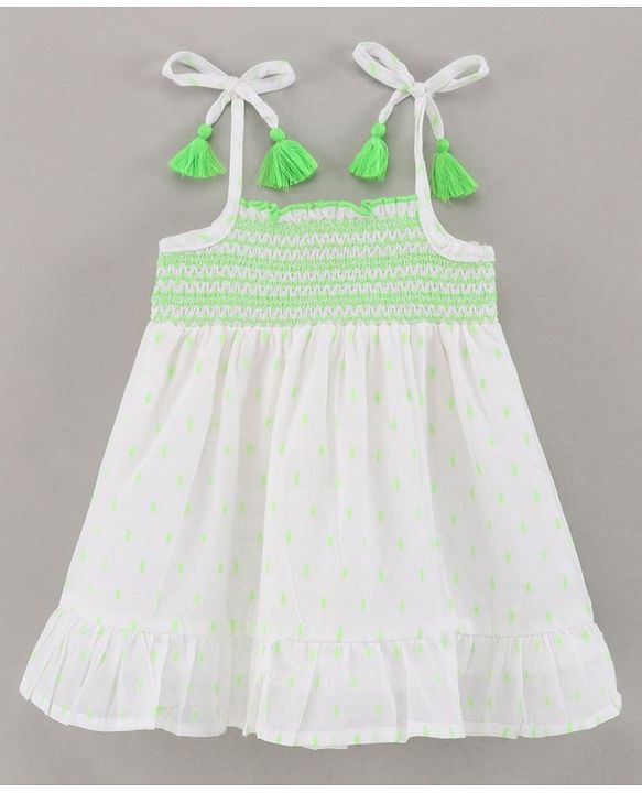 Babyhug Singlet Sleeves 100% Cotton Smocking Embroidered Dobby Frock - White