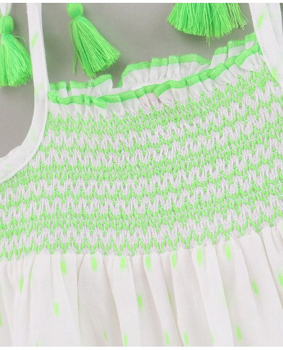 Babyhug Singlet Sleeves 100% Cotton Smocking Embroidered Dobby Frock - White