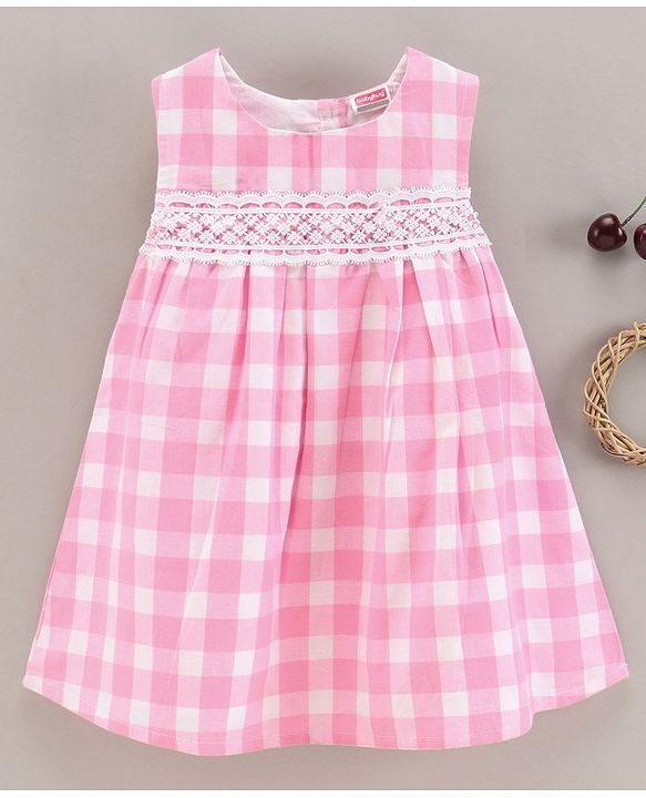 Babyhug 100% Cotton Sleeveless Checked Frock - Pink
