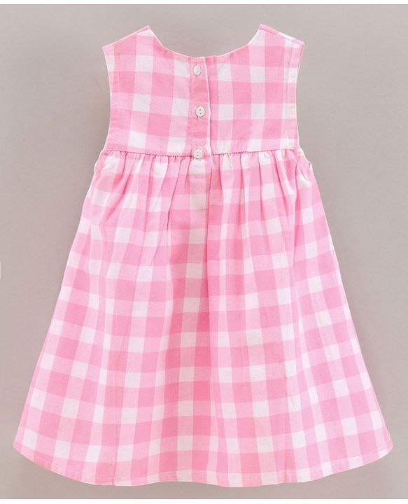 Babyhug 100% Cotton Sleeveless Checked Frock - Pink