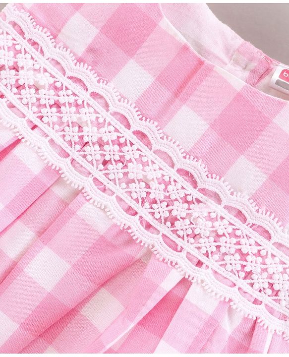 Babyhug 100% Cotton Sleeveless Checked Frock - Pink