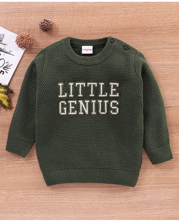 Babyhug Full Sleeves Sweater Text Design- Green