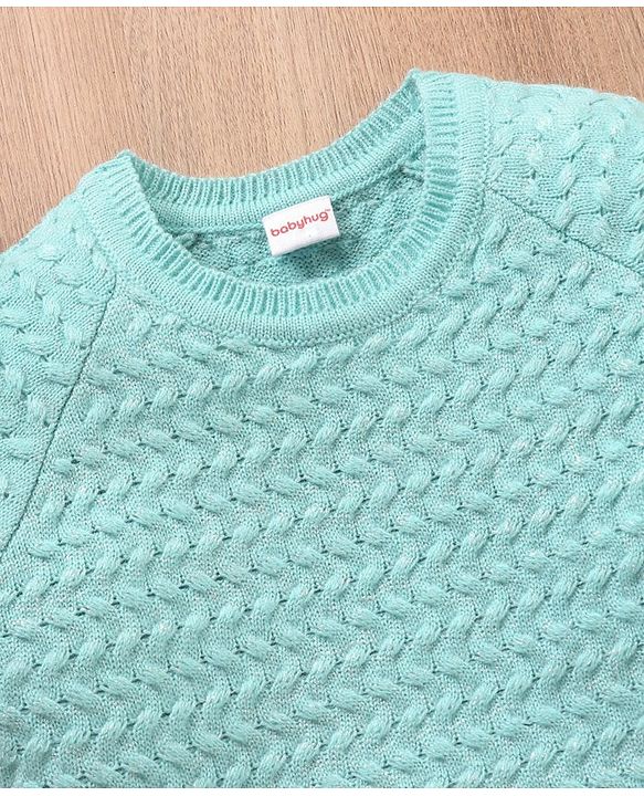 Babyhug Full Sleeves Cable Knit Sweater Solid - Blue