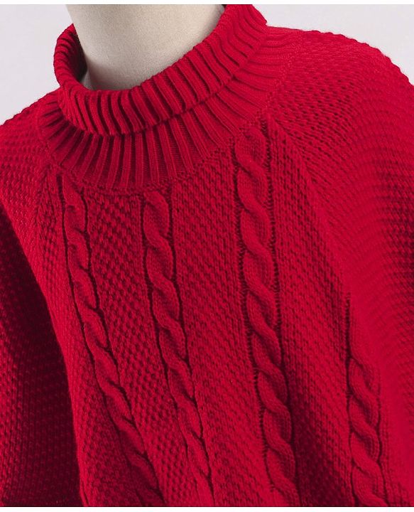 Babyhug Solid Woollen Poncho Cable Knit Design - Red