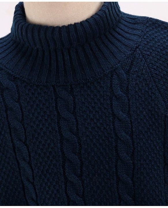 Babyhug Woollen Poncho Solid Colour & Cable Knit Design - Navy Blue