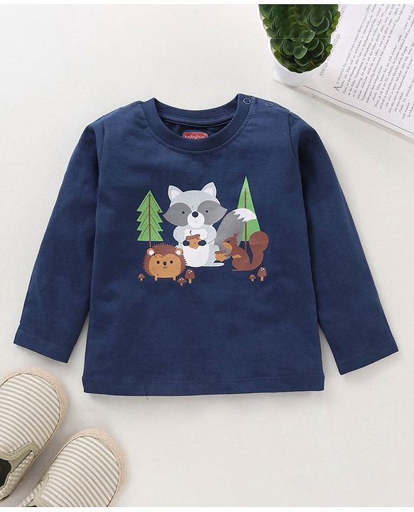 Babyhug Full Sleeves T-Shirt Animal Print - Blue