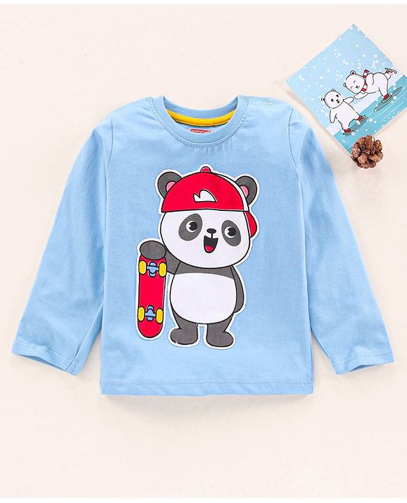 Babyhug Cotton Knit Full Sleeves Panda Printed T Shirt - Blue