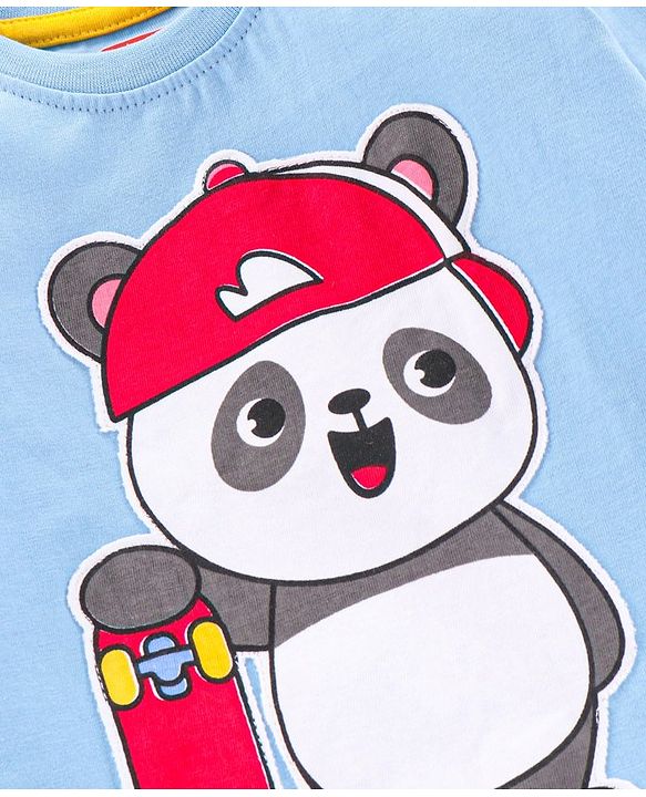 Babyhug Cotton Knit Full Sleeves Panda Printed T Shirt - Blue