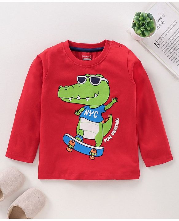Babyhug Full Sleeves Cotton T-Shirt Crocodile Print - Red