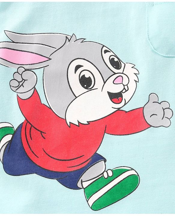 Babyhug Full Sleeves Cotton Knit T-Shirt Bunny Print - Blue