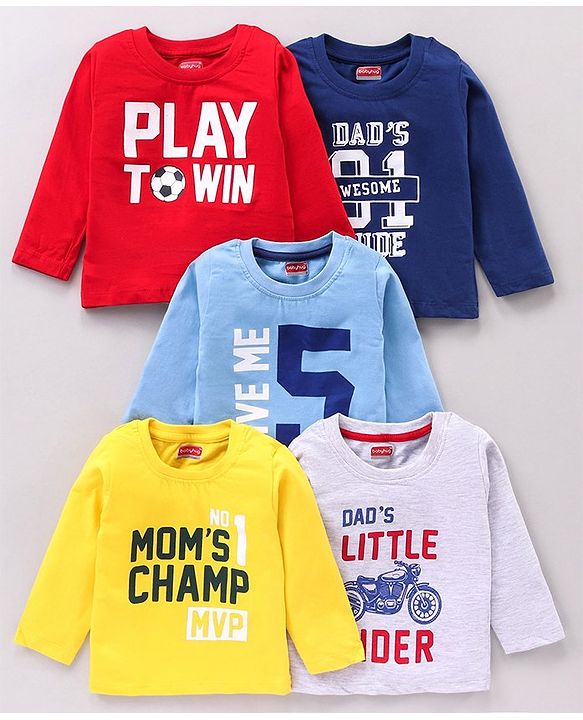 Babyhug Full Sleeves Tees Text Print Pack of 5 - Multicolor
