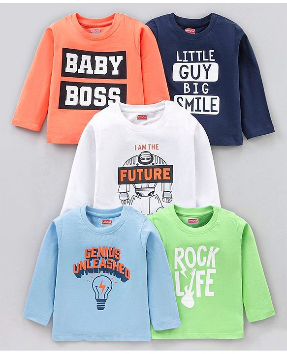 Babyhug Full Sleeves Cotton T-Shirts Printed Pack of 5- Multicolor