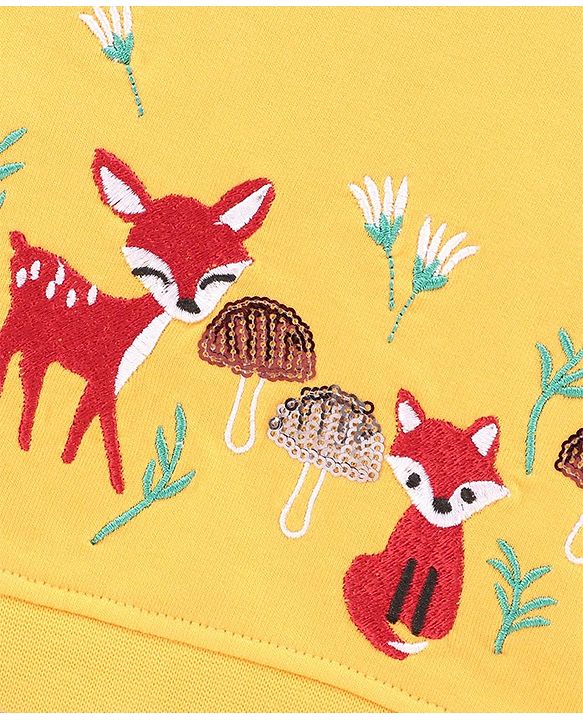 Babyhug Full Sleeves Cotton Knit Sweatshirt Animal Embroidered - Yellow