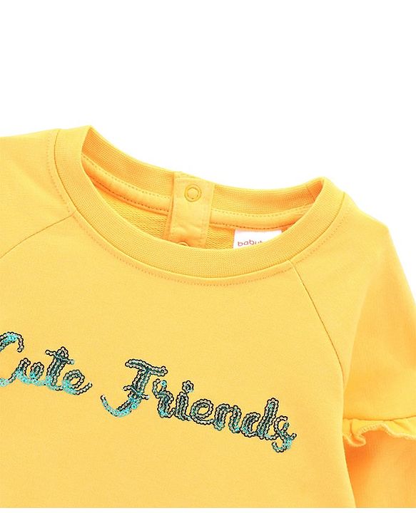 Babyhug Full Sleeves Cotton Knit Sweatshirt Animal Embroidered - Yellow