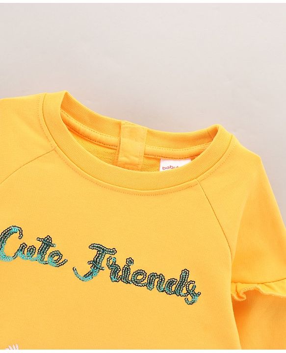 Babyhug Full Sleeves Cotton Knit Sweatshirt Animal Embroidered - Yellow