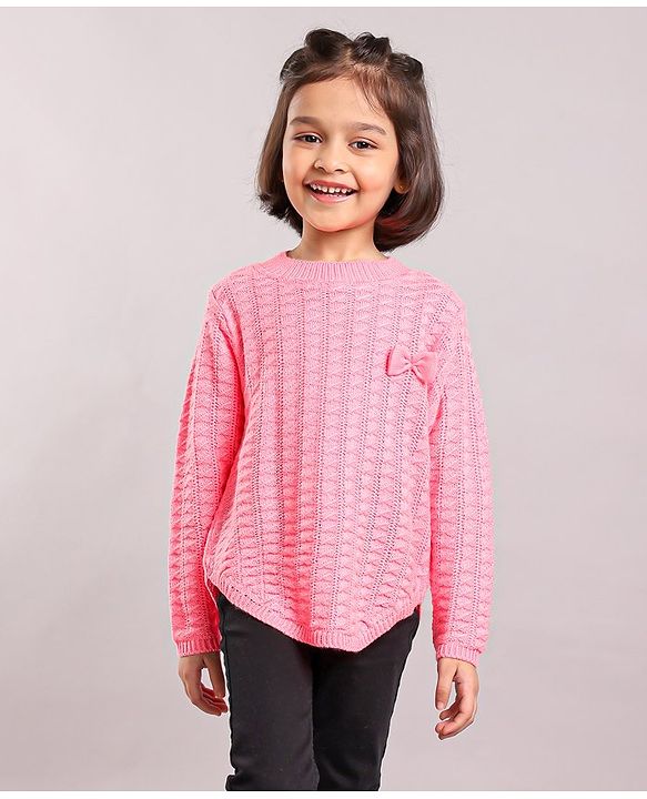 Babyhug Full Sleeves Cable Knit Sweater - Light Pink