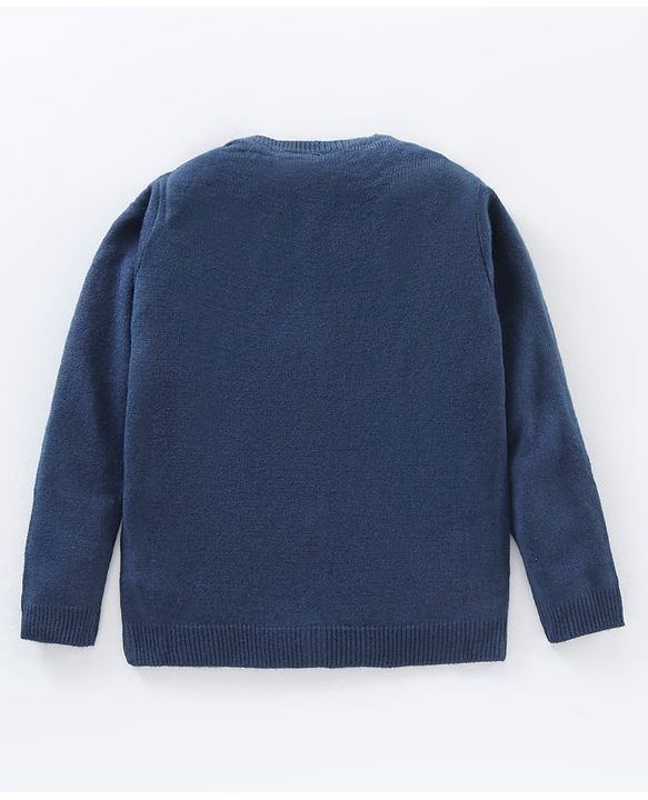 Babyhug Knit Full Sleeves Pullover Sweaters with Floral Applique - Navy