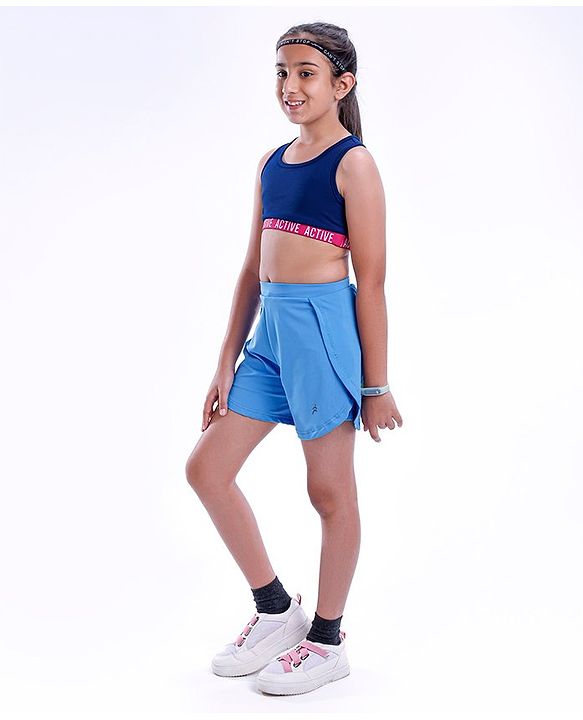 Pine Active High stretch Lycra Shorts Solid with Inner Tights - Blue