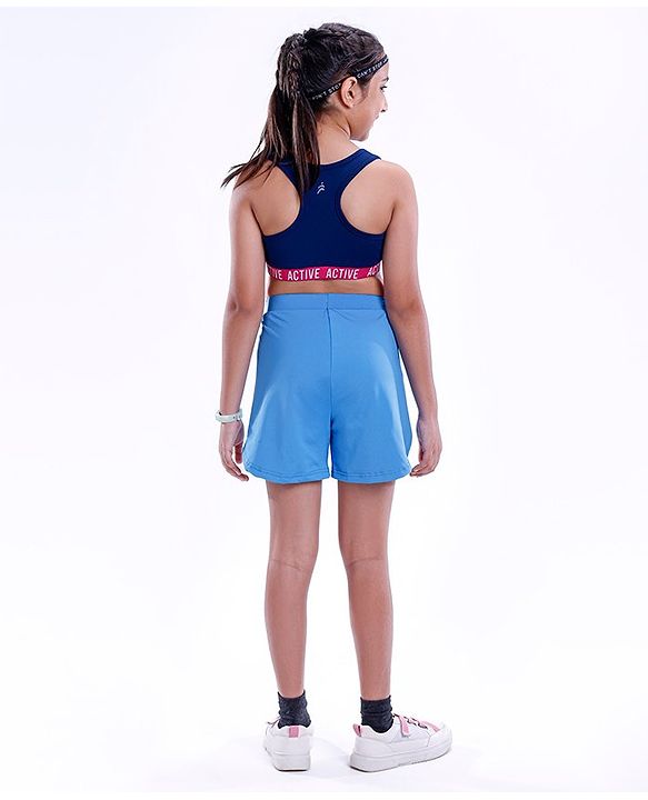 Pine Active High stretch Lycra Shorts Solid with Inner Tights - Blue
