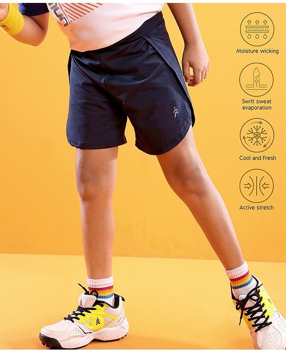 Pine Active High stretch Lycra Shorts Solid with Inner Tights - Navy
