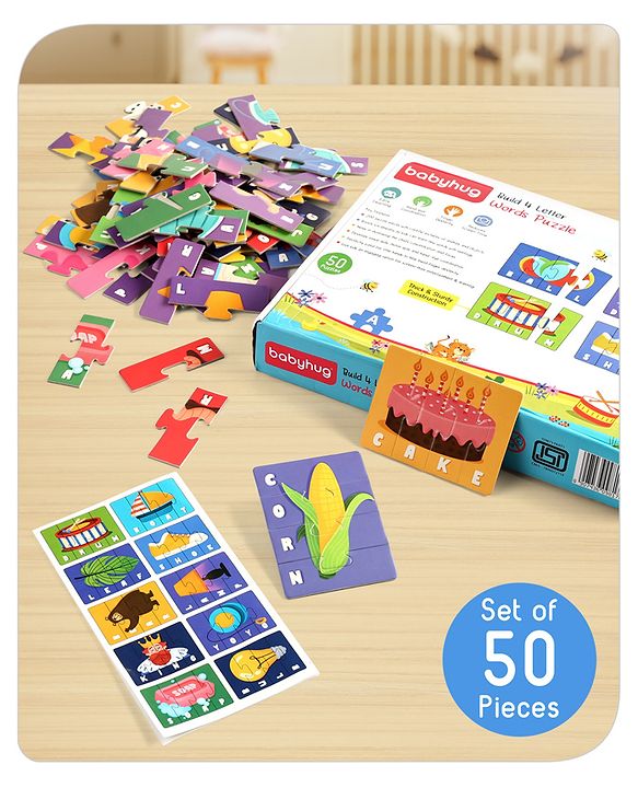 Babyhug 200 Pcs Learning Puzzles| Build 50 Puzzles of 4 Letter Word| Montessori Learning and Educational Puzzle for 3-6 Years Kids| Pre-School and Early Learning Gifting Toy| BIS Certified
