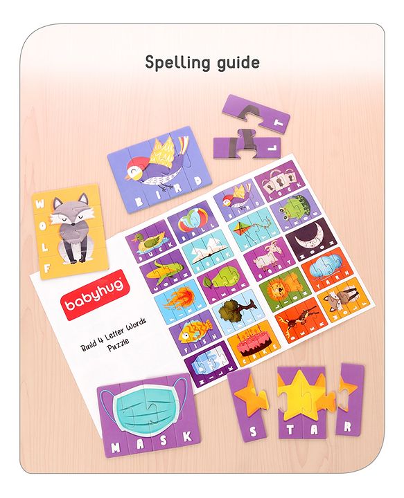 Babyhug 200 Pcs Learning Puzzles| Build 50 Puzzles of 4 Letter Word| Montessori Learning and Educational Puzzle for 3-6 Years Kids| Pre-School and Early Learning Gifting Toy| BIS Certified