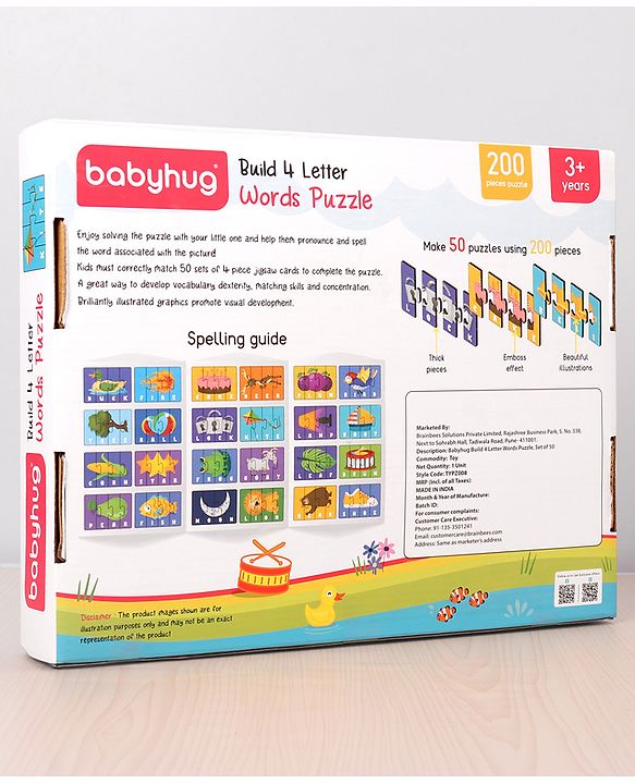 Babyhug 200 Pcs Learning Puzzles| Build 50 Puzzles of 4 Letter Word| Montessori Learning and Educational Puzzle for 3-6 Years Kids| Pre-School and Early Learning Gifting Toy| BIS Certified