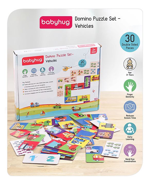 Babyhug Domino Double Sided Puzzle Set of Vehicles - 30 Pieces