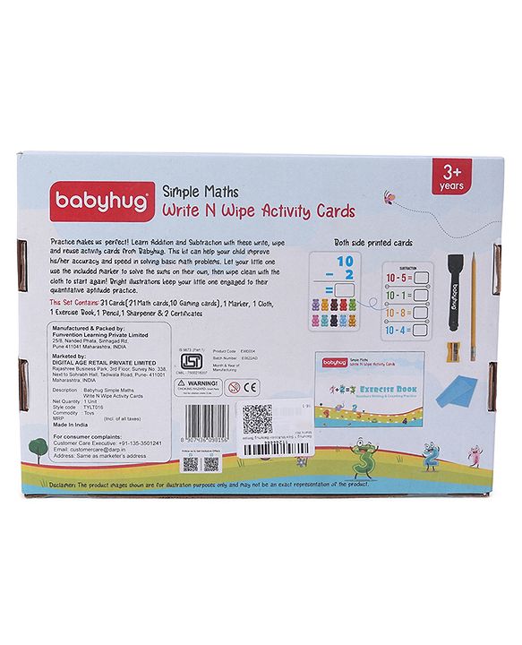 Babyhug Simple Maths Write N Wipe Double Sided Activity Cards - 31 Pieces
