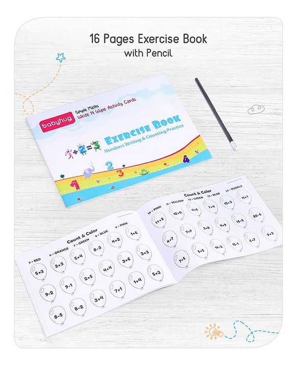 Babyhug Simple Maths Write N Wipe Double Sided Activity Cards - 31 Pieces