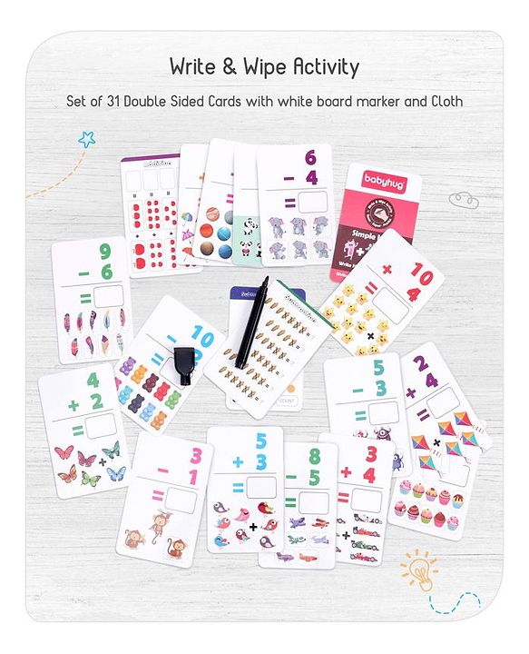 Babyhug Simple Maths Write N Wipe Double Sided Activity Cards - 31 Pieces