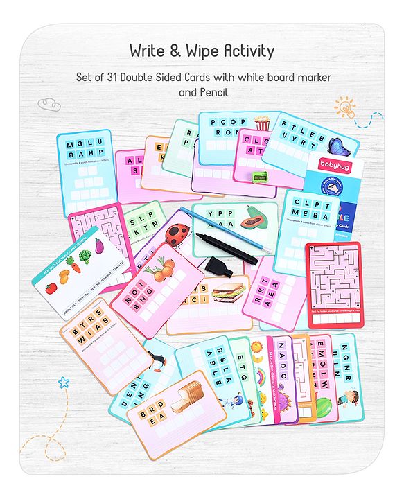 Babyhug Word Scramble Write N Wipe Double Sided Activity Cards - 31 Pieces