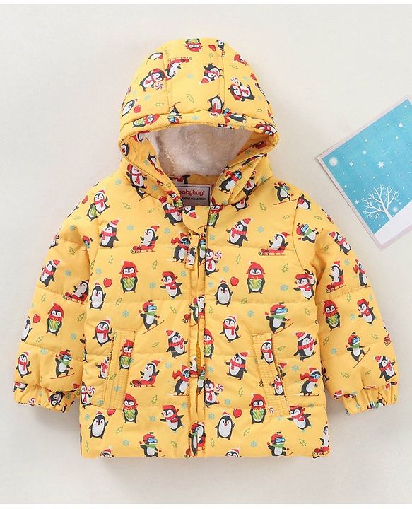 Babyhug Full Sleeves Jacket Penguin Print - Yellow
