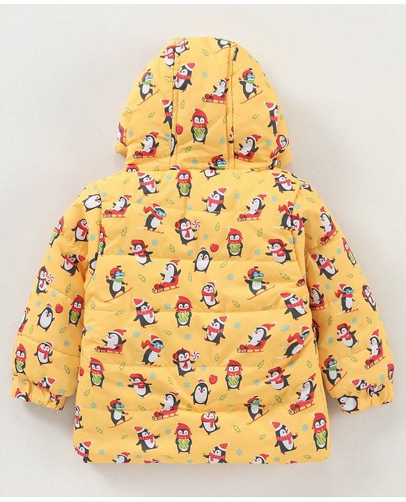 Babyhug Full Sleeves Jacket Penguin Print - Yellow