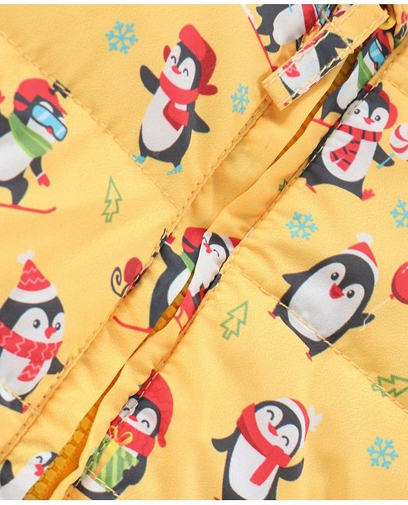 Babyhug Full Sleeves Jacket Penguin Print - Yellow