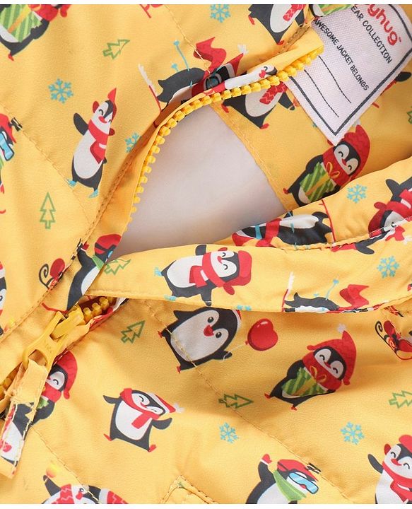 Babyhug Full Sleeves Jacket Penguin Print - Yellow