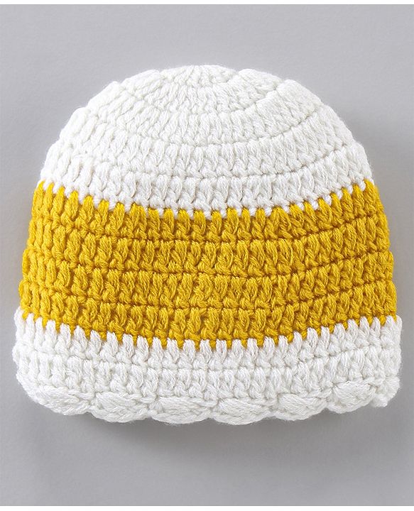 Babyhug Full Sleeves Color Block Woollen Dress with Cap Star Design - Off White Yellow