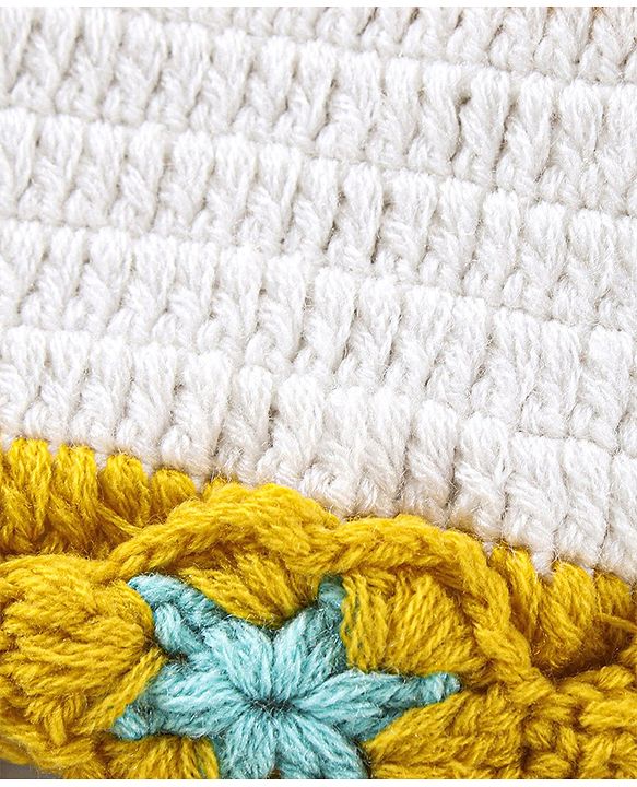 Babyhug Full Sleeves Color Block Woollen Dress with Cap Star Design - Off White Yellow