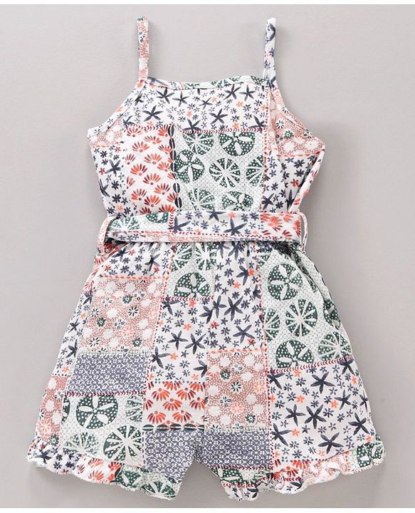 Babyhug 100% Cotton Singlet Sleeves Jumpsuit Multi Print  - Multicolor