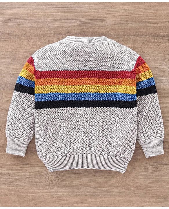 Babyhug Full Sleeves Striped Sweater - Grey