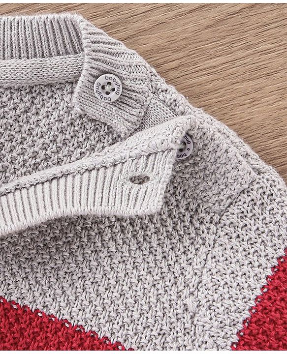Babyhug Full Sleeves Striped Sweater - Grey
