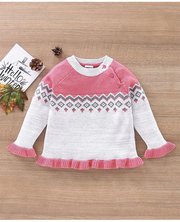 Babyhug Full Sleeves Fair Isle Sweater - Pink