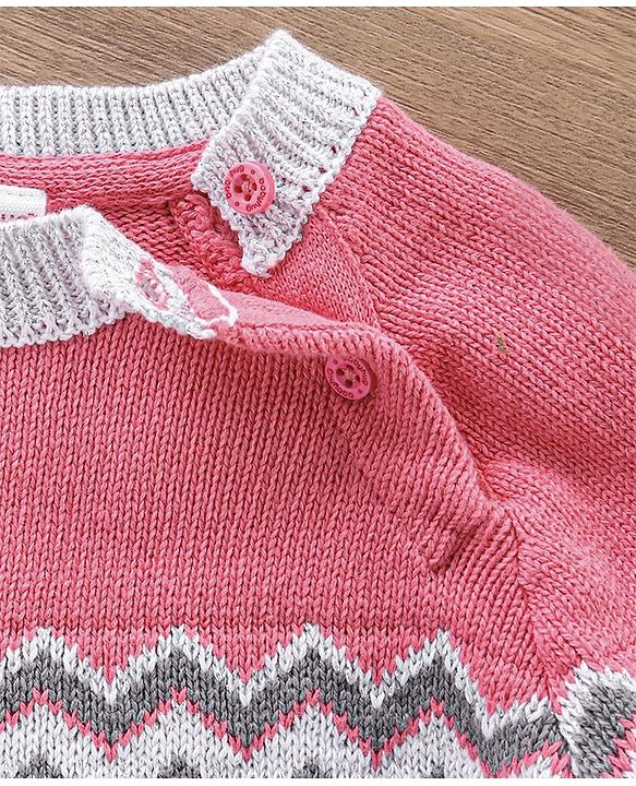 Babyhug Full Sleeves Fair Isle Sweater - Pink