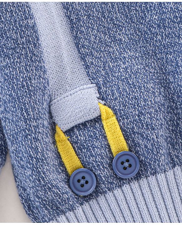 Babyhug Full Sleeves Cotton Knit Sweater Placement Print - Blue