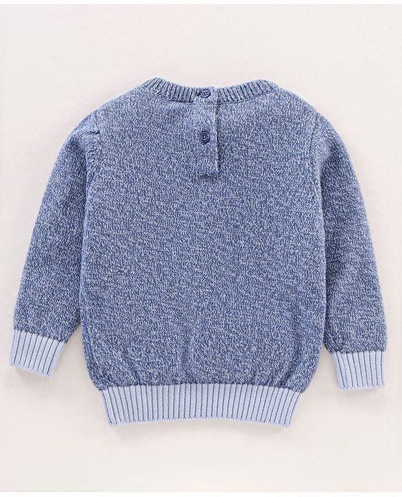Babyhug Full Sleeves Cotton Knit Sweater Placement Print - Blue