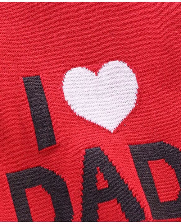 Babyhug Full Sleeves Cotton Knit Sweater Dad Print - Red