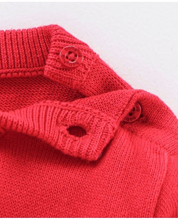 Babyhug Full Sleeves Cotton Knit Sweater Dad Print - Red