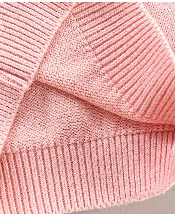Babyhug Cotton Knit Full Sleeves Sequins Butterfly Sweater - Pink