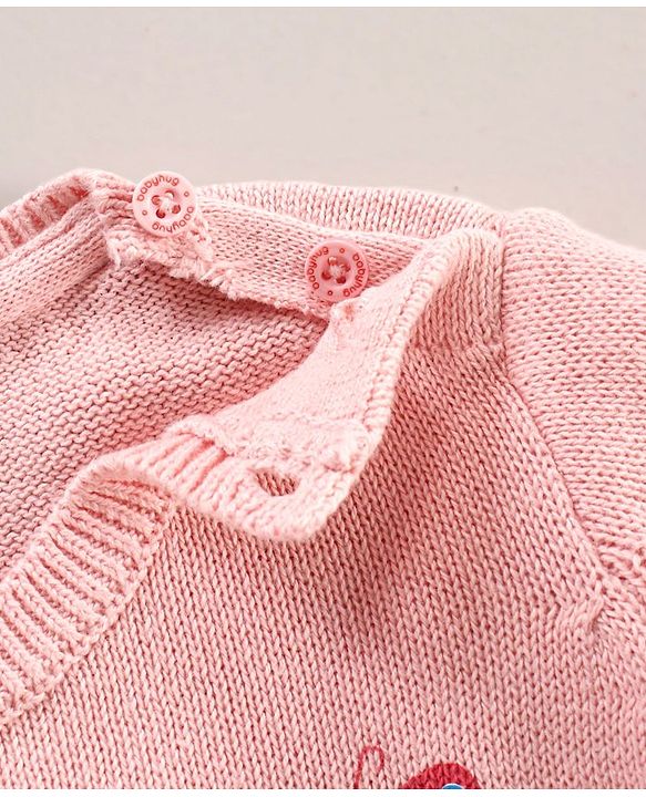 Babyhug Cotton Knit Full Sleeves Sequins Butterfly Sweater - Pink