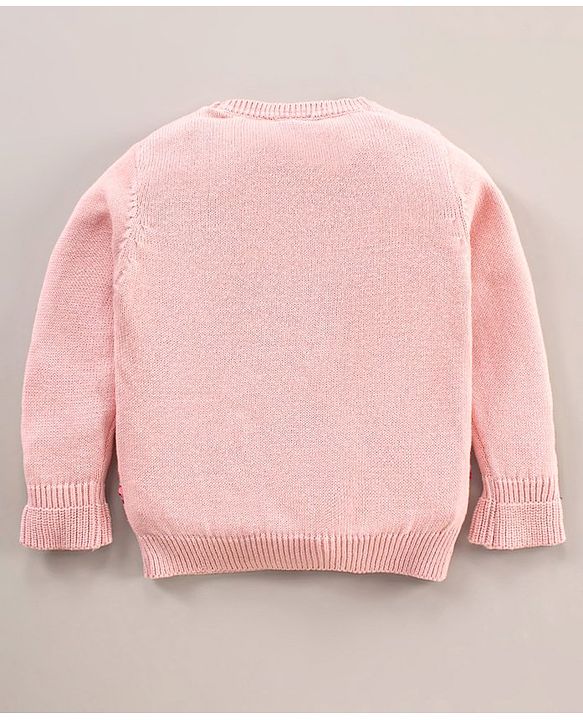 Babyhug Cotton Knit Full Sleeves Sequins Butterfly Sweater - Pink